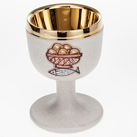 Beige ceramic communion chalice with cup