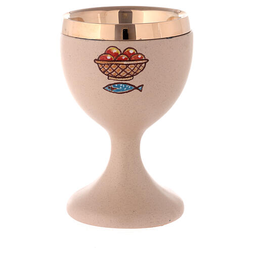 Beige ceramic communion chalice with cup 1