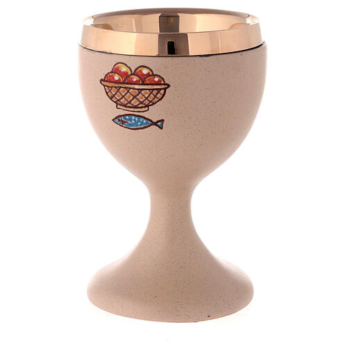 Beige ceramic communion chalice with cup 2