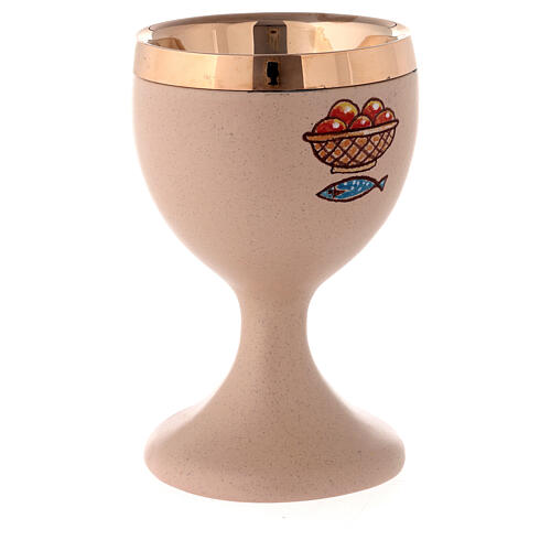 Beige ceramic communion chalice with cup 3