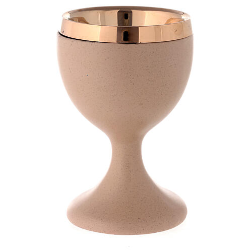 Beige ceramic communion chalice with cup 4