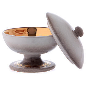 Ciborium in ceramic with top, pearl colour