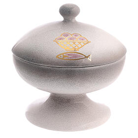 Ciborium in ceramic with top, pearl colour