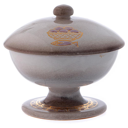Ciborium in ceramic with top, pearl colour 1