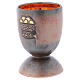 Chalice in ceramic with round foot, fish and loaves, gold inside s2