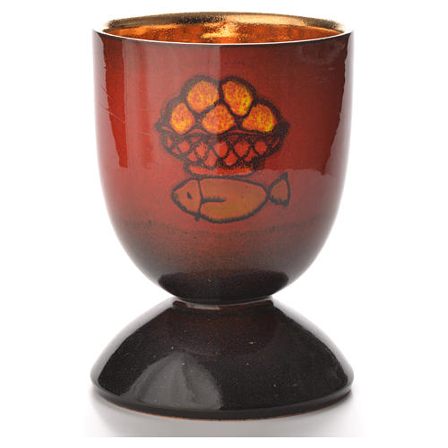 Ceramics chalice Red loaves and fishes, golden internal covering 1
