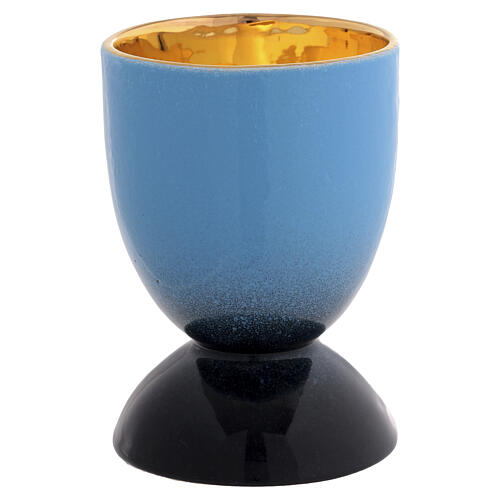 Calice céramique bleu pain poissons intérieur or 4