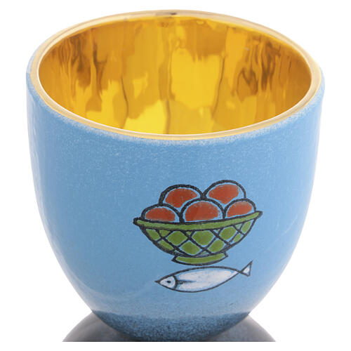 Ceramics chalice Blue loaves and fishes, golden internal covering 2