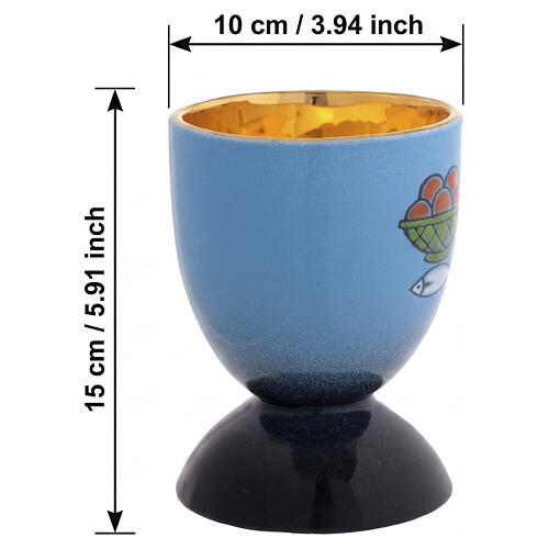 Ceramics chalice Blue loaves and fishes, golden internal covering 3