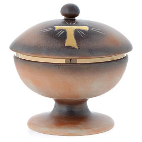 Copón cerámica cocido antiguo oro tau