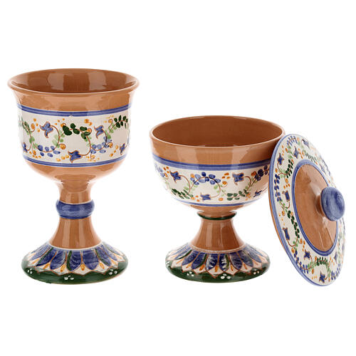 Eucharistic ceramic kit Deruta with blue decorations 3