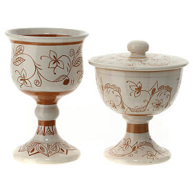 Ceramic Eucharistic set with floral pattern, Deruta