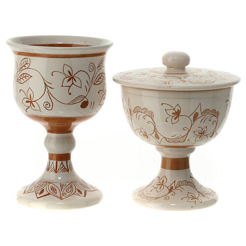 Ceramic Eucharistic set with floral pattern, Deruta 2