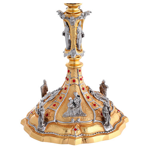 Baroque-style 24kt gold-plated brass chalice and ciborium with red crystals 5