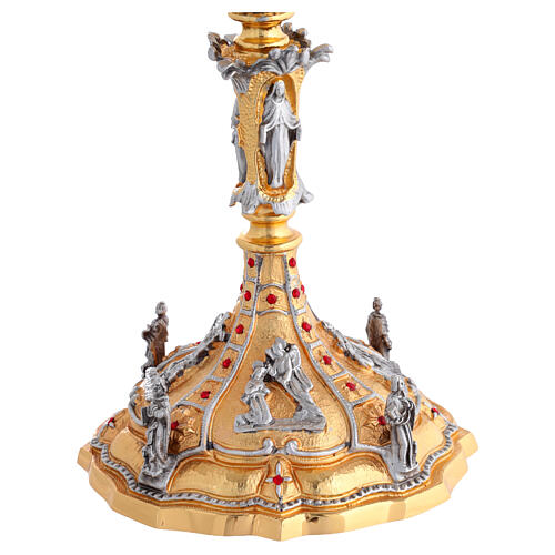 Baroque-style 24kt gold-plated brass chalice and ciborium with red crystals 8