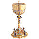 Baroque-style 24kt gold-plated brass chalice and ciborium with red crystals s4