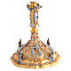 Baroque-style 24kt gold-plated brass chalice and ciborium with red crystals s8