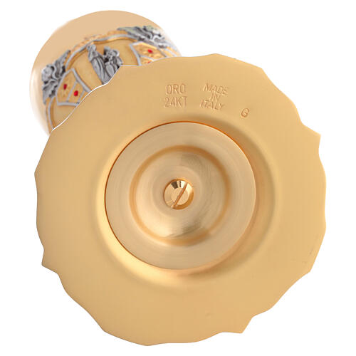 Calice et ciboire bicolores or 24kt cristaux rouges style baroque scènes vie Jésus 14