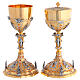 Chalice and ciborium two-tone 24kt gold with red crystals Baroque style scenes from Jesus' life s1
