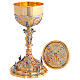 Chalice and ciborium two-tone 24kt gold with red crystals Baroque style scenes from Jesus' life s11