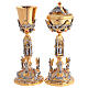 Chalice and ciborium of 24K gold-plated brass with angels, saints, and red crystals s1