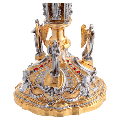Calice et Ciboire en laiton plaqué or 24K anges saints et cristaux rouges 8