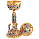 Calice et Ciboire en laiton plaqué or 24K anges saints et cristaux rouges s9
