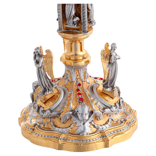 Chalice and Ciborium in 24kt Gold-Plated Brass with Angels, Saints, and Red Crystals 10