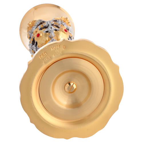 Chalice and Ciborium in 24kt Gold-Plated Brass with Angels, Saints, and Red Crystals 15