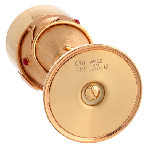 Calice et ciboire laiton plaqué or 24kt décor olivier et cristaux rouges 10