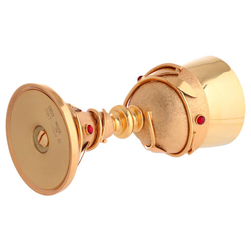 Calice e Pisside ottone placcato oro 24kt decori ulivo e cristalli rossi 8