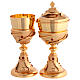 Chalice and Ciborium in 24kt Gold-Plated Brass with Olive Motifs and Red Crystals s1