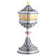 Silver chalice and ciborium with gold finish and red gemstone engravings s5