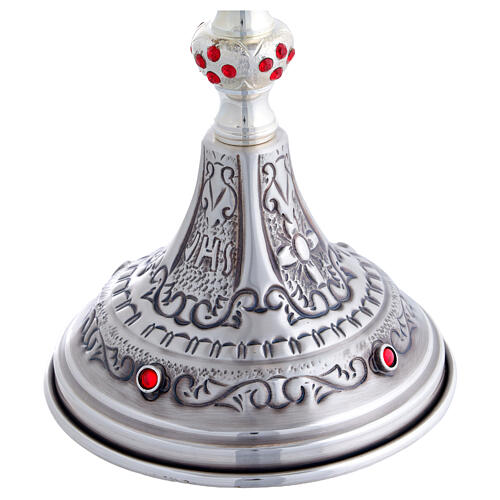 Chalice and Ciborium Silver with Gold Finish and Red Gemstones 6