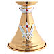 Golden chalice and ciborium with cross and wheat spikes adorned with red gems s4