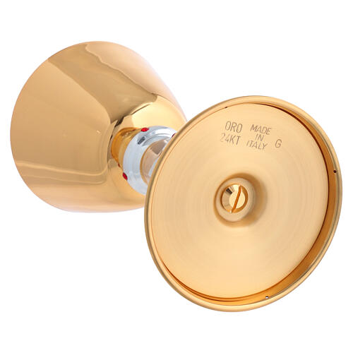 Cáliz y copón dorados cruz y espigas de trigo con gemas rojas 9