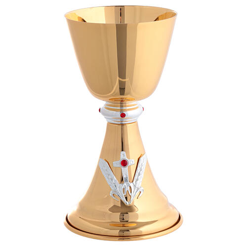 Calice e pisside dorati croce e spighe di grano con gemme rosse 2