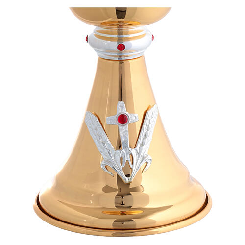 Calice e pisside dorati croce e spighe di grano con gemme rosse 4