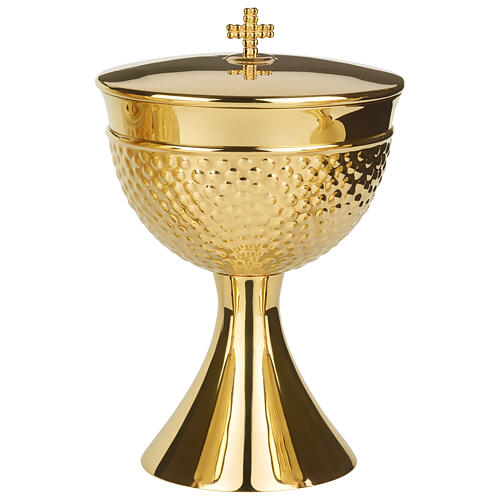 Molina chalice and ciborium with chiseled brass cup, golden finish, Visigoth design 3