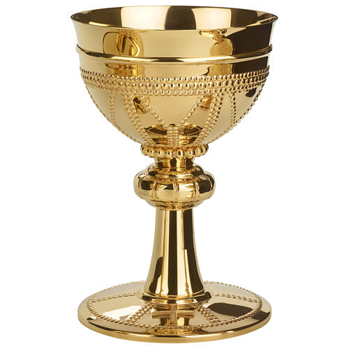 Chalice and Ciborium with Base and Cup Chieseled in Gilded Brass by Molina 1
