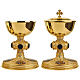 Molina chalice and paten in brass gold plated with black onyx stones and Jesus' life scenes s1