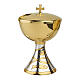 Chalice and ciborium by Molina in brass with double finish, fish engraving s1