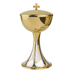 Chalice and ciborium with floral engraving by Molina, enamelled and gilded base