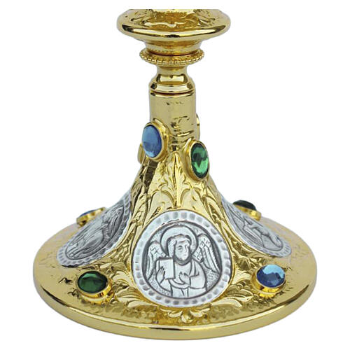 Calice e pisside in fusione antica pietre rosse finitura oro e argento 3