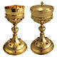 Calice e pisside ottone dorato 24kt con angeli, pietre rosse ed evangelisti  s1