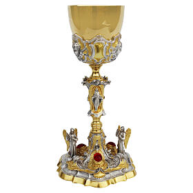 Calice e pisside bicolore con angeli, Madonna e pietre ovali