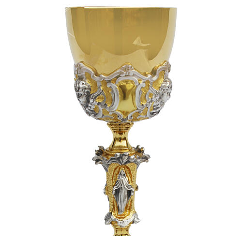 Bicolor Chalice and Ciborium with Angels, Virgin Mary and Oval Stones 2