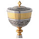 Bicoloured brass chalice and ciborium with engraved gold and silver floral details s6