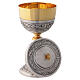 Bicoloured brass chalice and ciborium with engraved gold and silver floral details s7