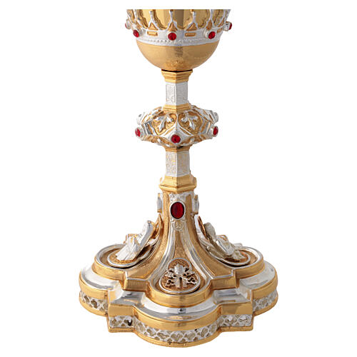 Casted altar chalice with four relief images and red stones h 30 cm, 24-kt gilding 9